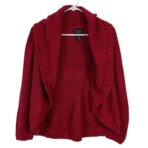 Pure handknit 100% cotton red open front sweater cardigan size S/M